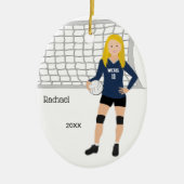 Volleyball Vrouw londe haar in donkerblauw en zwar Keramisch Ornament (Voorkant)