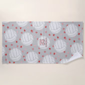Volleyballen en harten patroon gepersonaliseerd strandlaken (Voorkant)