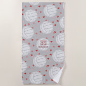Volleyballen en harten patroon gepersonaliseerd strandlaken (Voorkant)