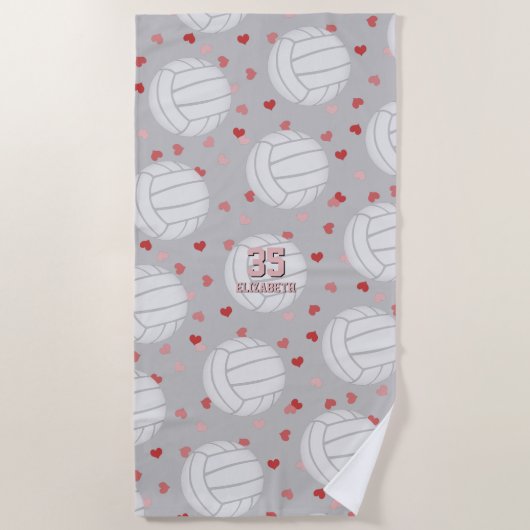 Volleyballen en harten patroon gepersonaliseerd strandlaken (Voorkant)