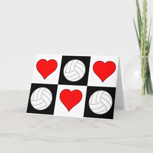 Volleyballen & Hart Cute Checkered Wenskaart Bedankkaart (Voorkant)