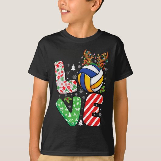 Volleyballiefhebbers Jongens Meisjes Kinder Kerstm T-shirt (Voorkant)