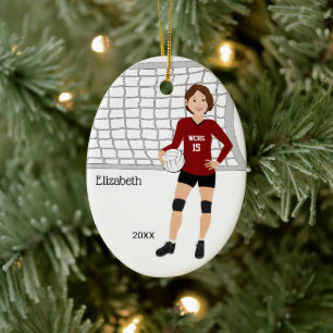 Volleybalmeisje met korte bruine haarrood en zwart keramisch ornament