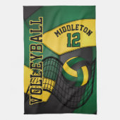 Volleybalontwerp - Groen, Gold, zwarte handdoek (Verticaal)