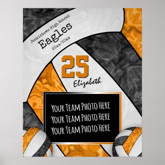 volleybalplofoto van zwarte oranje meisjes poster (Voorkant)
