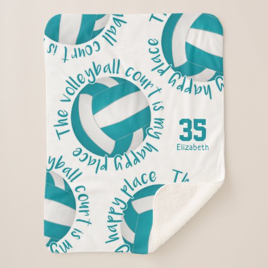 volleybalrechtbank blij blauwgroen grijs sherpa deken (Voorkant)