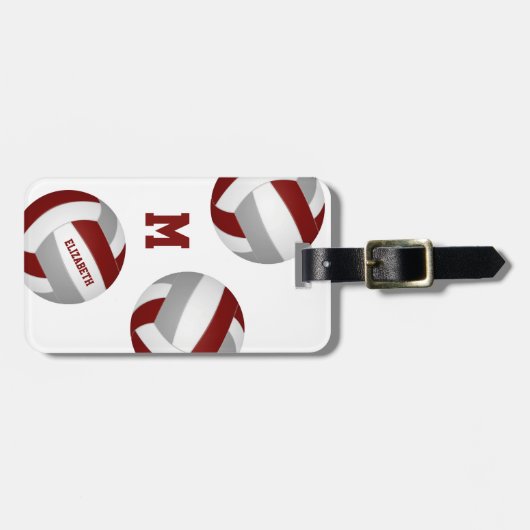 volleybalreis met maroon grijze meisjes bagagelabel (Voorkant horizontaal)