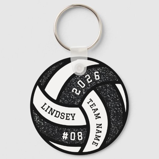 Volleybalspeler Black Glitter Sleutelhanger (Voorkant)