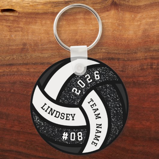 Volleybalspeler Black Glitter Sleutelhanger (Voorkant)