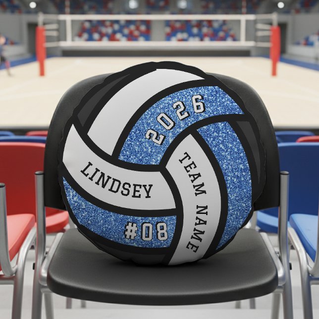 Volleybalspeler Blue Glitter Rond Kussen (Creator heeft geüpload)
