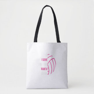 Volleybalspeler geeft ja, ik heb dienst als een me tote bag