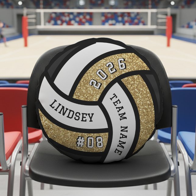 Volleybalspeler Gold Glitter Rond Kussen (Creator heeft geüpload)