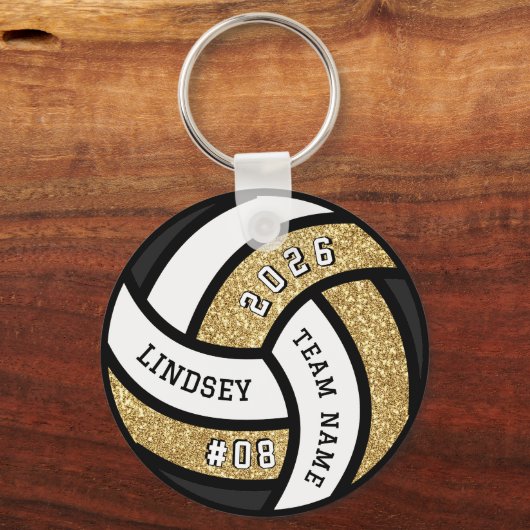Volleybalspeler Gold Glitter Sleutelhanger (Voorkant)