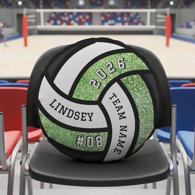 Volleybalspeler Green Glitter Rond Kussen (Creator heeft geüpload)