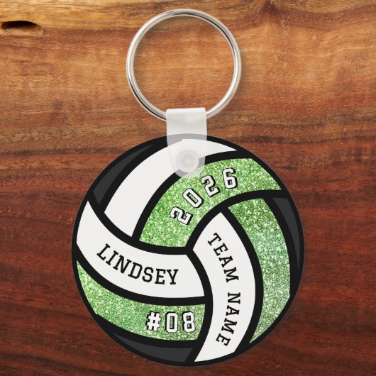 Volleybalspeler Green Glitter Sleutelhanger (Voorkant)