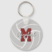 Volleybalspeler jersey nummer maroon grijs sleutelhanger (Achterkant)