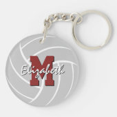 Volleybalspeler jersey nummer maroon grijs sleutelhanger (Achterkant)