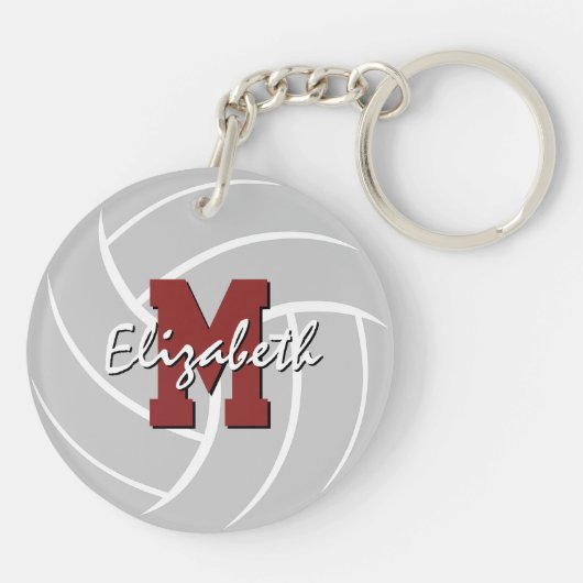 Volleybalspeler jersey nummer maroon grijs sleutelhanger (Achterkant)