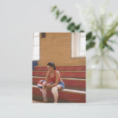 Volleybalspeler met volleybal briefkaart (Staand voorkant)