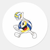 Volleybalspeler met volleybal ronde sticker (Voorkant)