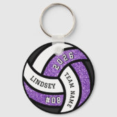 Volleybalspeler Paarse Glitter Sleutelhanger (Voorkant)