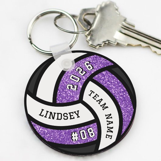 Volleybalspeler Paarse Glitter Sleutelhanger