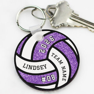 Volleybalspeler Paarse Glitter Sleutelhanger