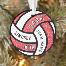 Volleybalspeler Red Glitter Kerstmis Ornament