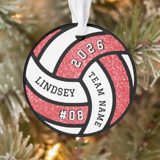 Volleybalspeler Red Glitter Kerstmis Ornament (Boom)