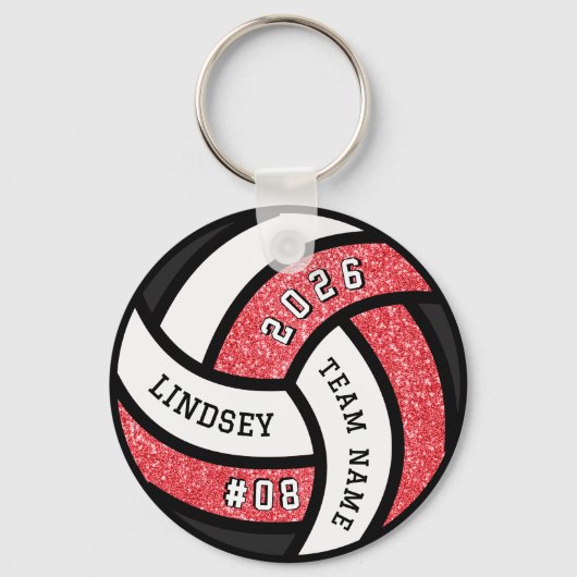 Volleybalspeler Red Glitter Sleutelhanger (Voorkant)