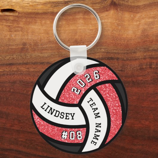 Volleybalspeler Red Glitter Sleutelhanger (Voorkant)