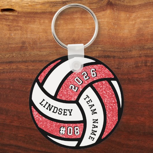 Volleybalspeler Red Glitter Sleutelhanger (Voorkant)