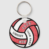 Volleybalspeler Red Glitter Sleutelhanger (Achterkant)