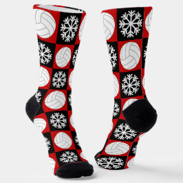 Volleybalspeler rood en zwart kerstpatroon sokken