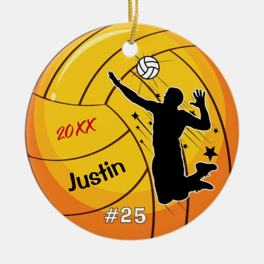 Volleybalspeler Sport Jongen Atleet Custom Keramisch Ornament (Voorkant)