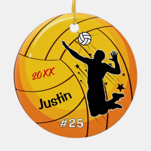 Volleybalspeler Sport Jongen Atleet Custom Keramisch Ornament (Achterkant)