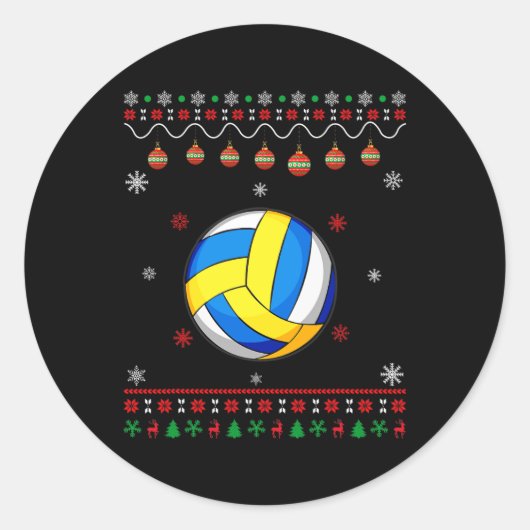 Volleybalspeler Ugly Xmas Design Matching Ugly C Ronde Sticker (Voorkant)