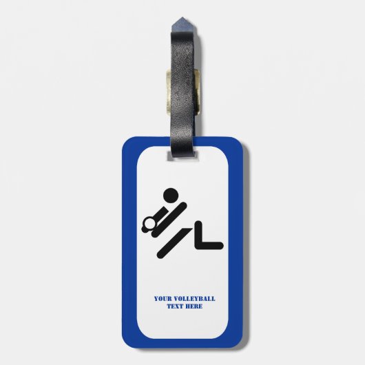 Volleybalspeler zwart, wit, blauw pictogram aangep bagagelabel (Achterkant verticaal)
