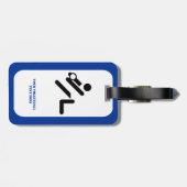 Volleybalspeler zwart, wit, blauw pictogram aangep bagagelabel (Achterkant horizontaal)