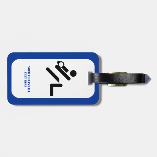 Volleybalspeler zwart, wit, blauw pictogram aangep bagagelabel (Achterkant horizontaal)