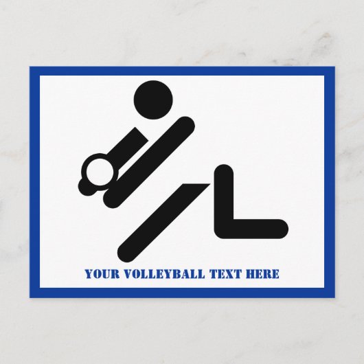 Volleybalspeler zwart, wit, blauw pictogram aangep briefkaart (Voorkant)