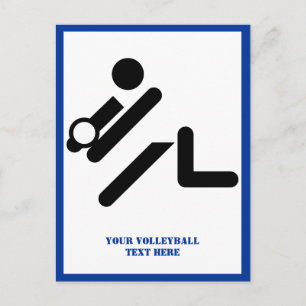 Volleybalspeler zwart, wit, blauw pictogram aangep briefkaart