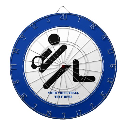 Volleybalspeler zwart, wit, blauw pictogram aangep dartbord (Voorkant)