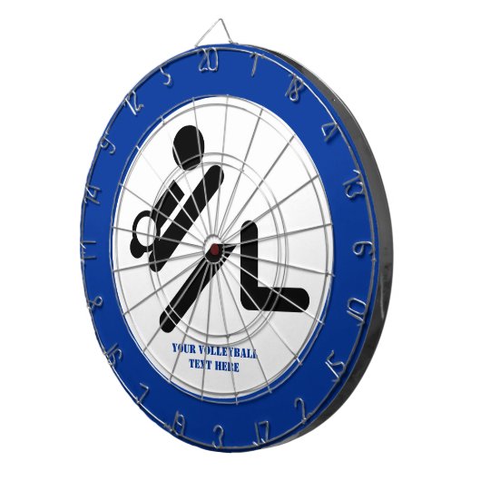 Volleybalspeler zwart, wit, blauw pictogram aangep dartbord (Voorkant Rechts)