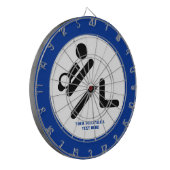Volleybalspeler zwart, wit, blauw pictogram aangep dartbord (Voorkant Links)