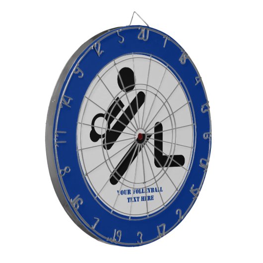 Volleybalspeler zwart, wit, blauw pictogram aangep dartbord (Voorkant Links)