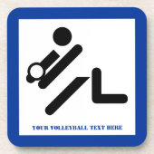 Volleybalspeler zwart, wit, blauw pictogram aangep drankjes onderzetter (Voorkant)