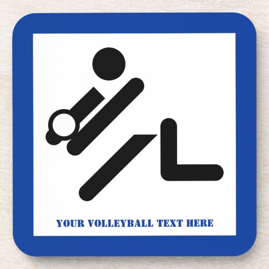 Volleybalspeler zwart, wit, blauw pictogram aangep drankjes onderzetter (Voorkant)
