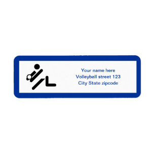 Volleybalspeler zwart, wit, blauw pictogram aangep etiket