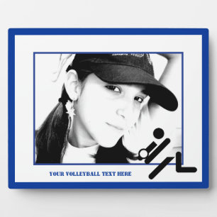 Volleybalspeler zwart, wit, blauw pictogram aangep fotoplaat